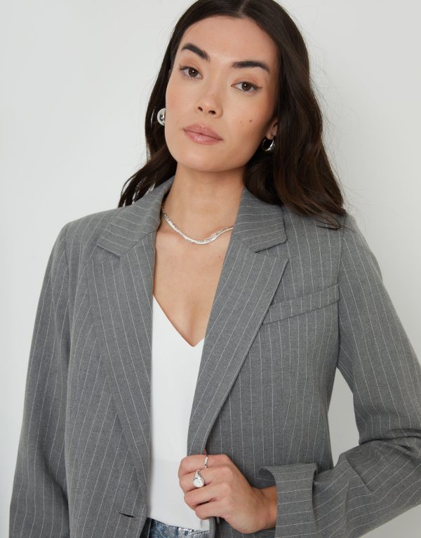 Women's Grey Pinstripe Lined Blazer - Image 4