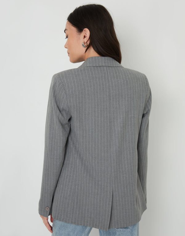 Women's Grey Pinstripe Lined Blazer - Image 2