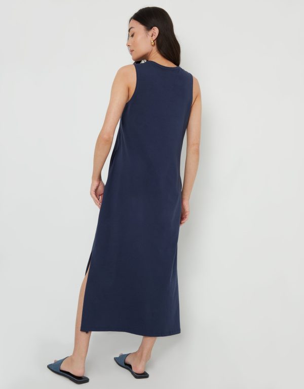 Women's Navy Sleeveless Jersey Midi Dress with Pockets - Image 5