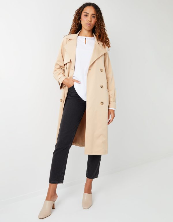 Women's Stone Double Breasted Trench Coat - Image 6