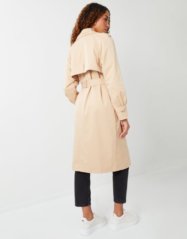 Women's Stone Double Breasted Trench Coat - Image 4