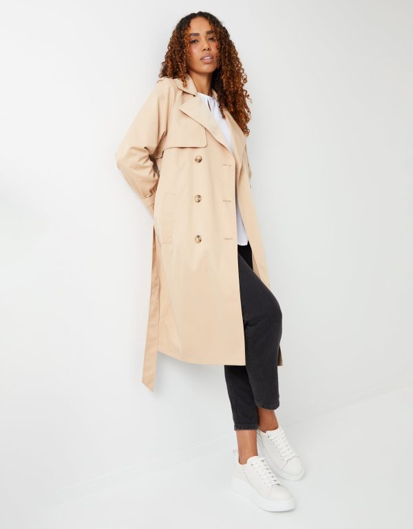 Women's Stone Double Breasted Trench Coat - Image 5