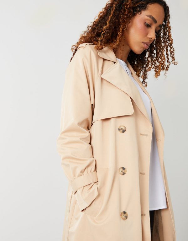 Women's Stone Double Breasted Trench Coat - Image 3