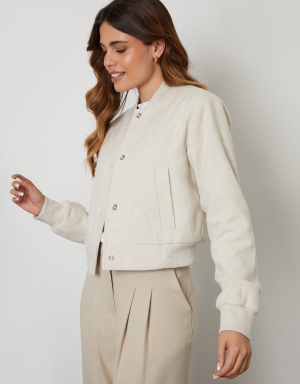 Women's Ecru Brushed Cropped Bomber Jacket - Image 4