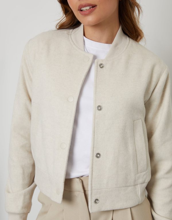 Women's Ecru Brushed Cropped Bomber Jacket - Image 5