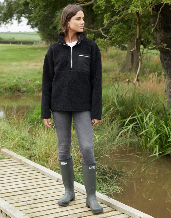 Women's Black Half Zip Borg Fleece - Image 3