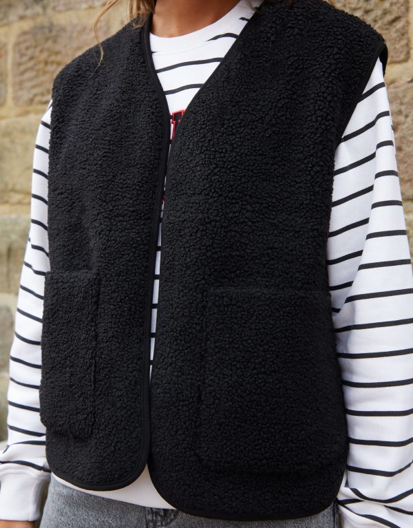 Women's Black Reversible Fleece Borg Gilet - Image 5