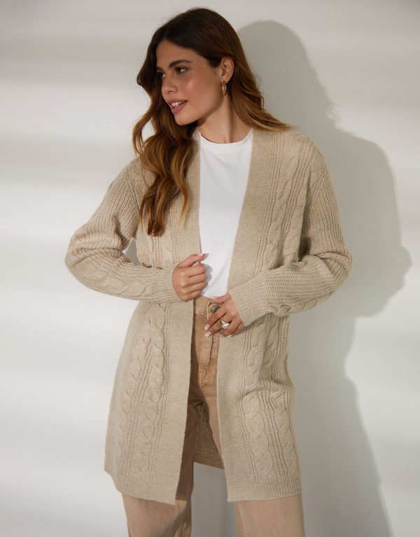 Women's Beige Cable Knit Cardigan - Image 2