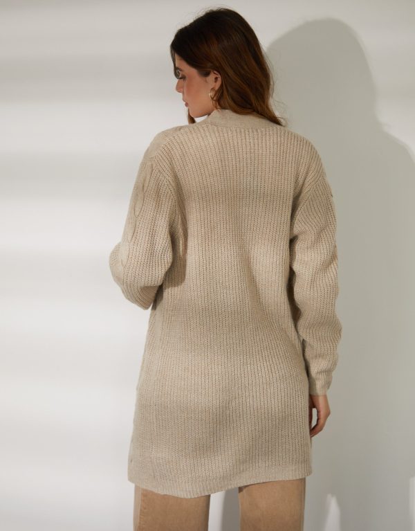 Women's Beige Cable Knit Cardigan - Image 3