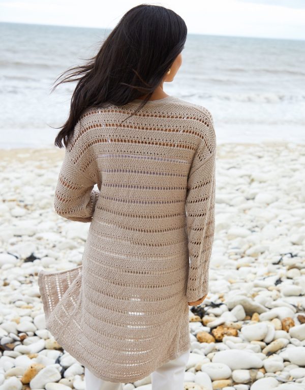 Women's Stone Longline Crochet Cardigan - Image 3