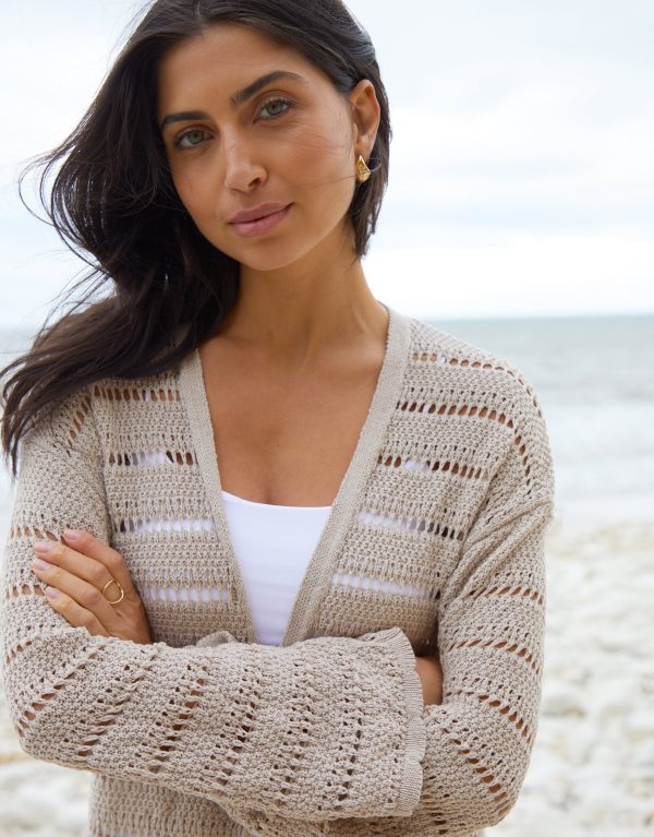 Women's Stone Longline Crochet Cardigan - Image 4