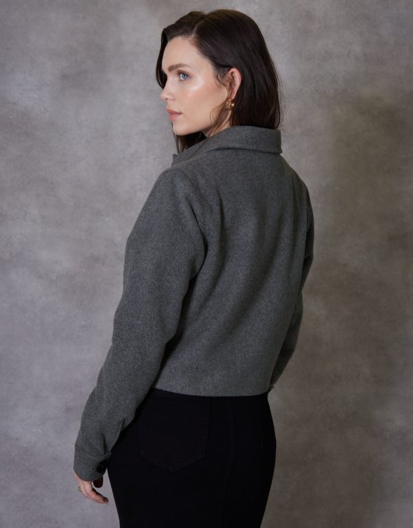 Women's Charcoal Cropped Brushed Shacket - Image 3