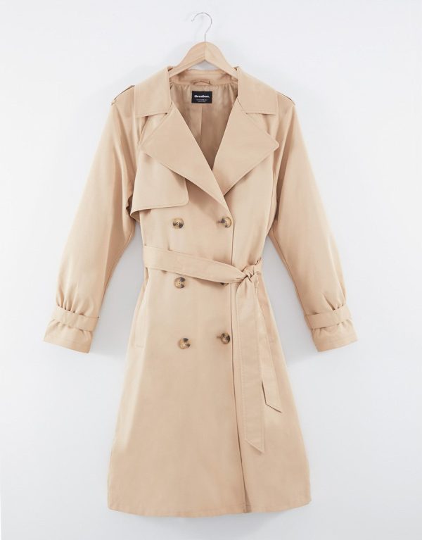 Women's Stone Double Breasted Trench Coat - Image 7